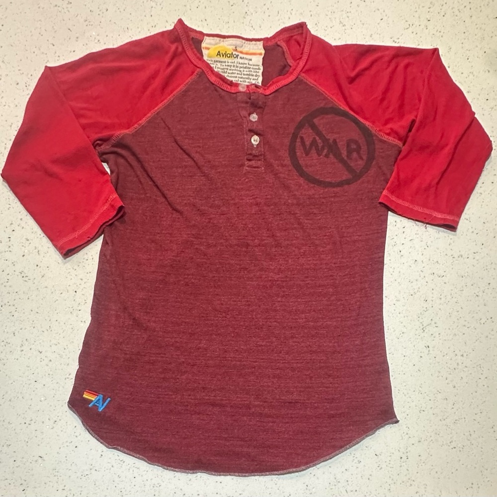 Rare Aviator Nation baseball tee / WAR IS NOT THE ANSWER text & graphic - Picture 5 of 15